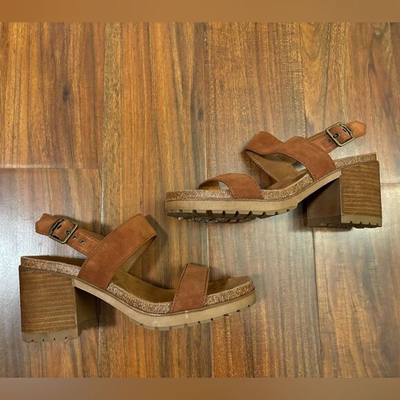 Zodiac Brown Leather Lola Chunky Heeled Sandal - Picture 1 of 9